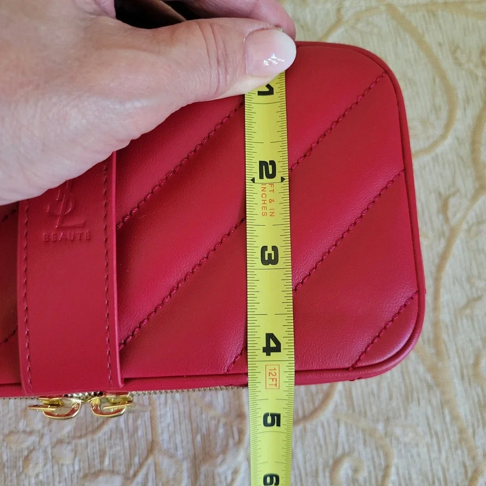 Yves Saint Laurent Beaute Red Chevron Quilted Vanity‎ Case Makeup Bag Mirror NEW